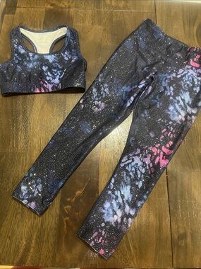 XS bcg Galaxy Print Dance Gymnastics Sports Active Bra & Leggings Set like new